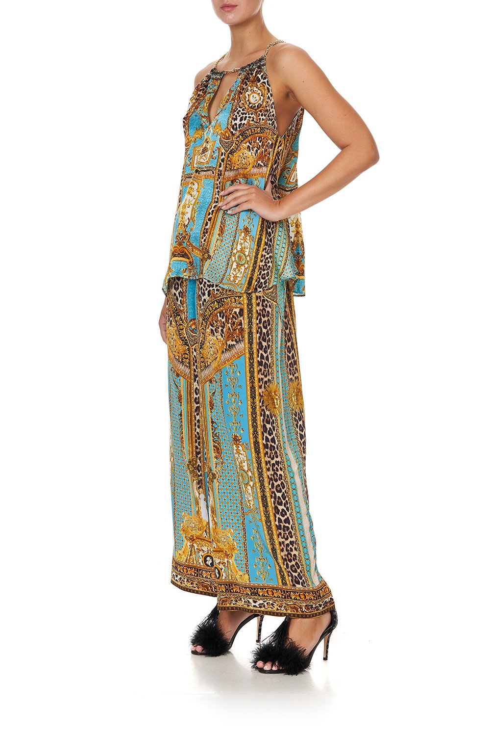 FLARED CAMI WITH NECK TIE DRIPPING IN DECADENCE