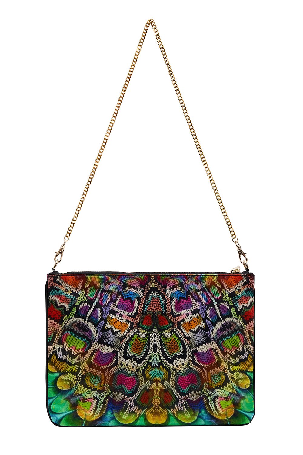 EMBELLISHED ZIP TOP CLUTCH WITH STRAP COMING DOWN FROM COSMOS