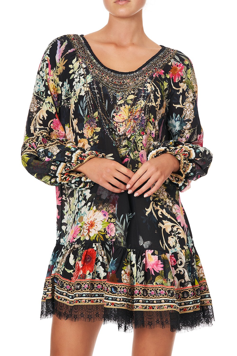 BLOUSON SLEEVE A LINE FRILL DRESS HAMPTON HIVE