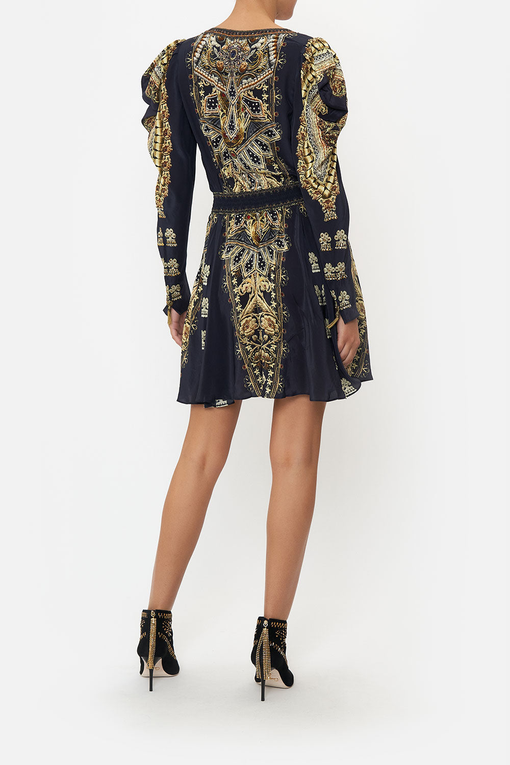 DRAPED SLEEVE SHIRRED DRESS ITS ALL OVER TORERO