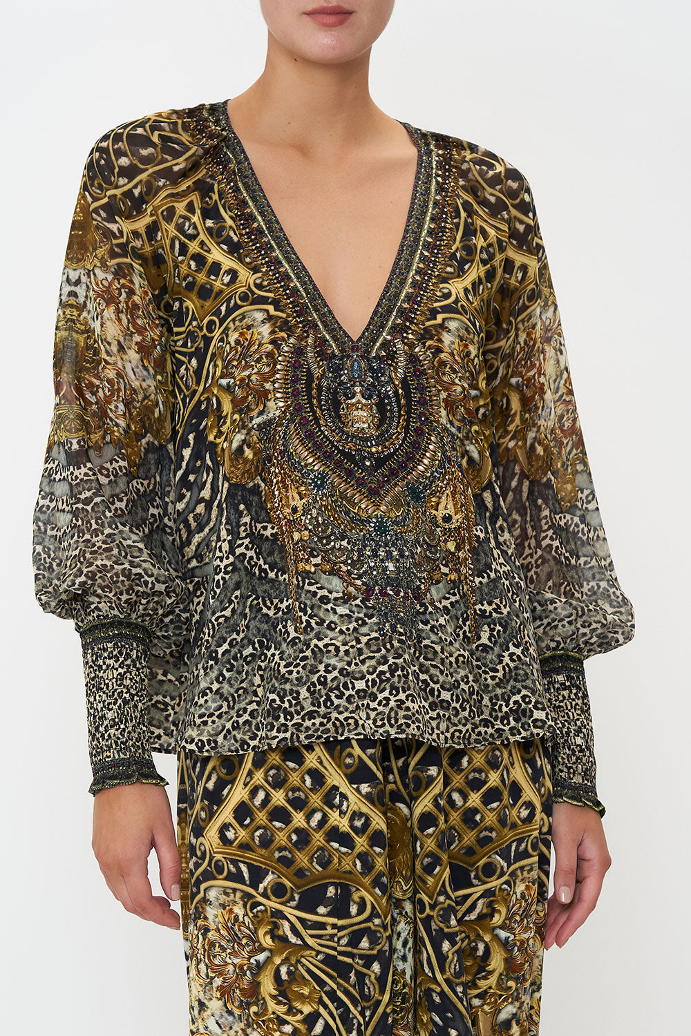 SHIRRED CUFF BLOUSE ARMADA