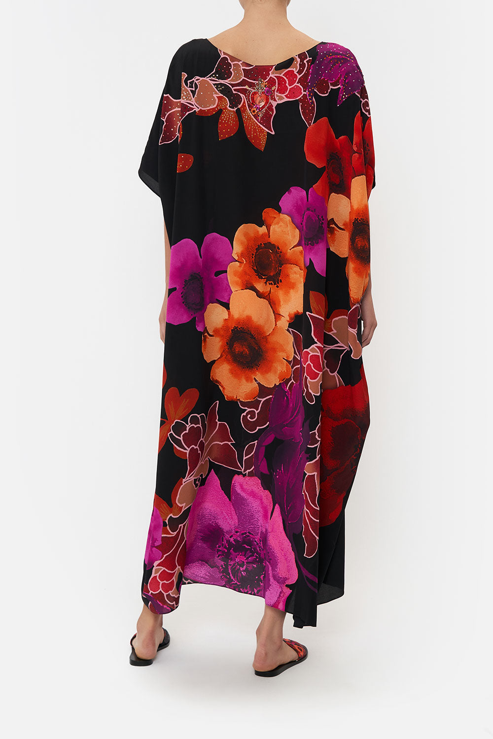 ROUND NECK KAFTAN MIDNIGHT POPPY