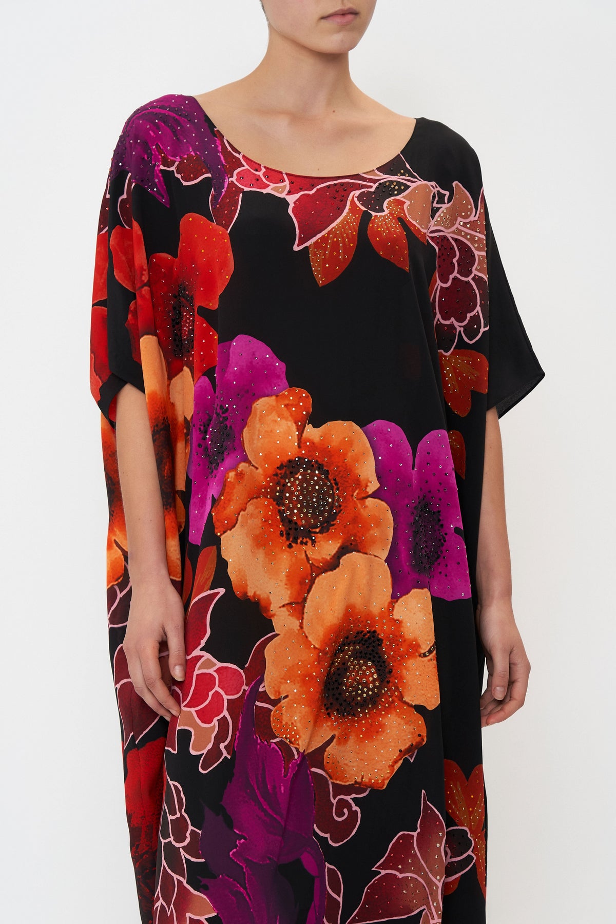ROUND NECK KAFTAN MIDNIGHT POPPY