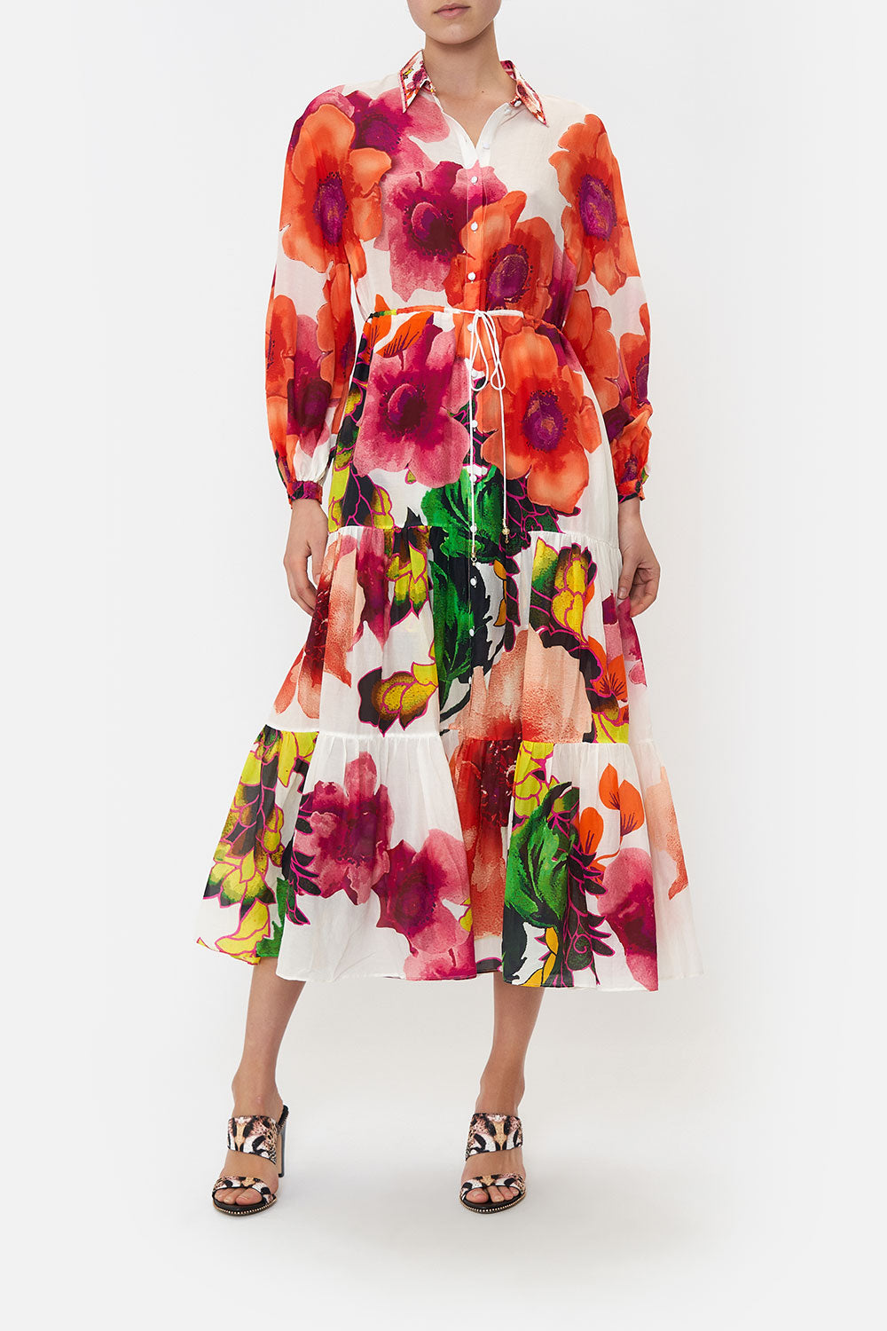 TIERED LONG SHIRT DRESS PRETTY AS A POPPY