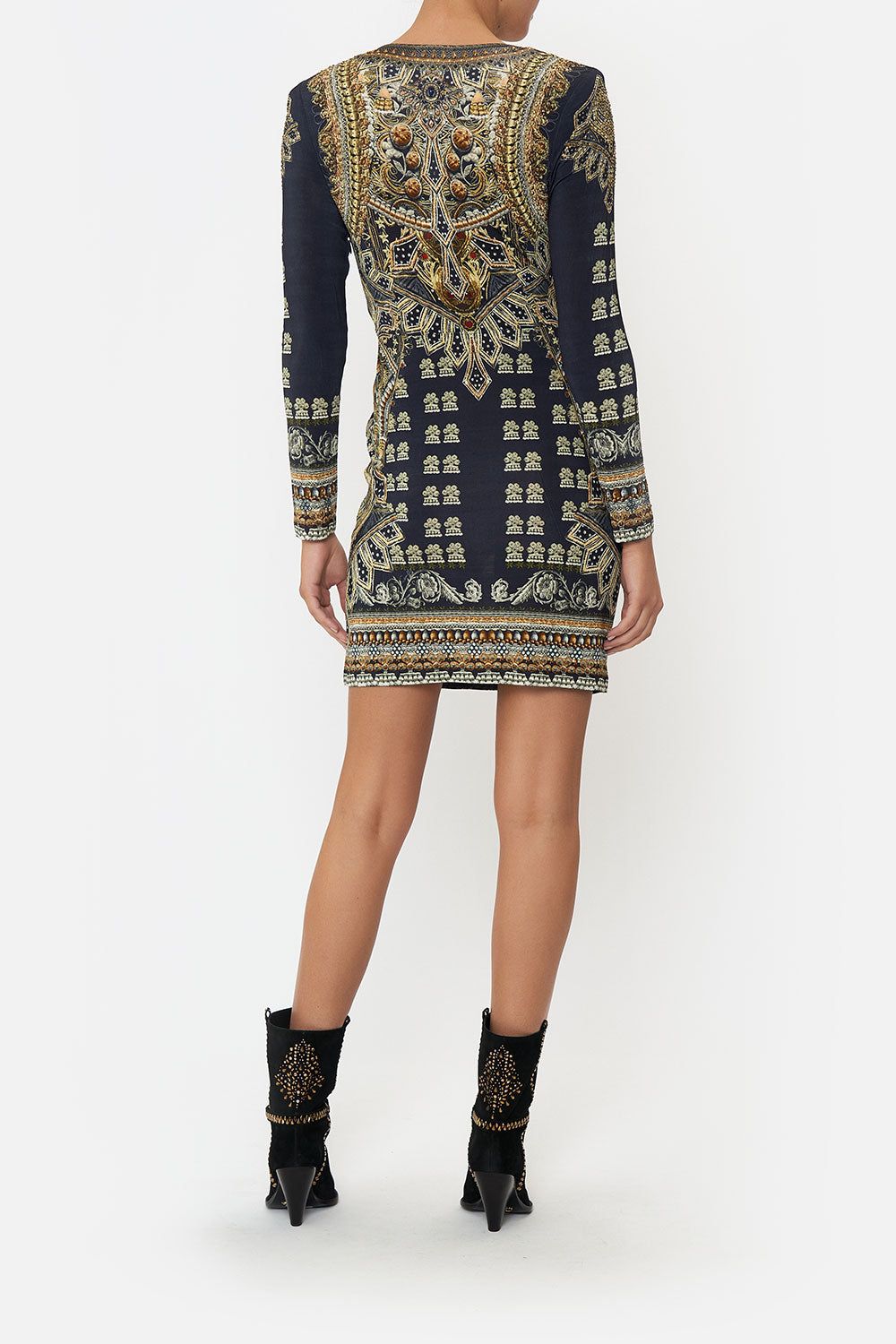 V-NECK CROSS FRONT DRESS ITS ALL OVER TORERO