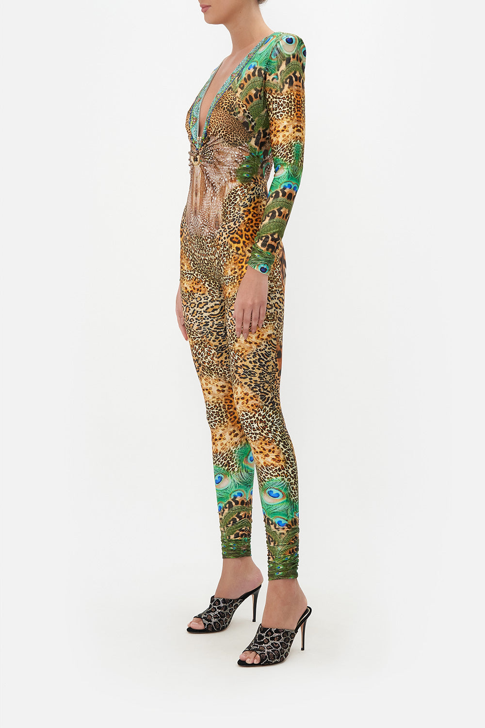 PLUNGE FRONT CATSUIT WITH RING SURREALIST XANADU