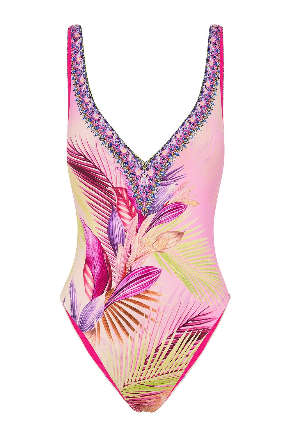 DEEP V NECK ONE PIECE SOUTH BEACH SUNRISE