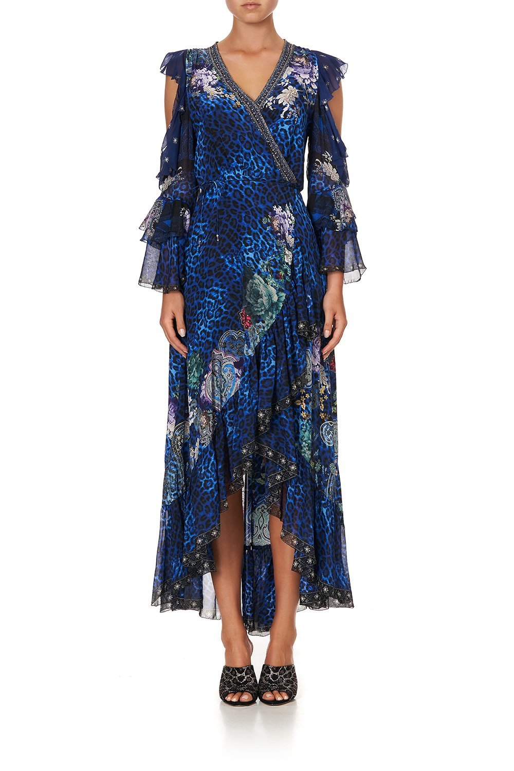 RUFFLE SLEEVE WRAP DRESS CAMDEN MOON