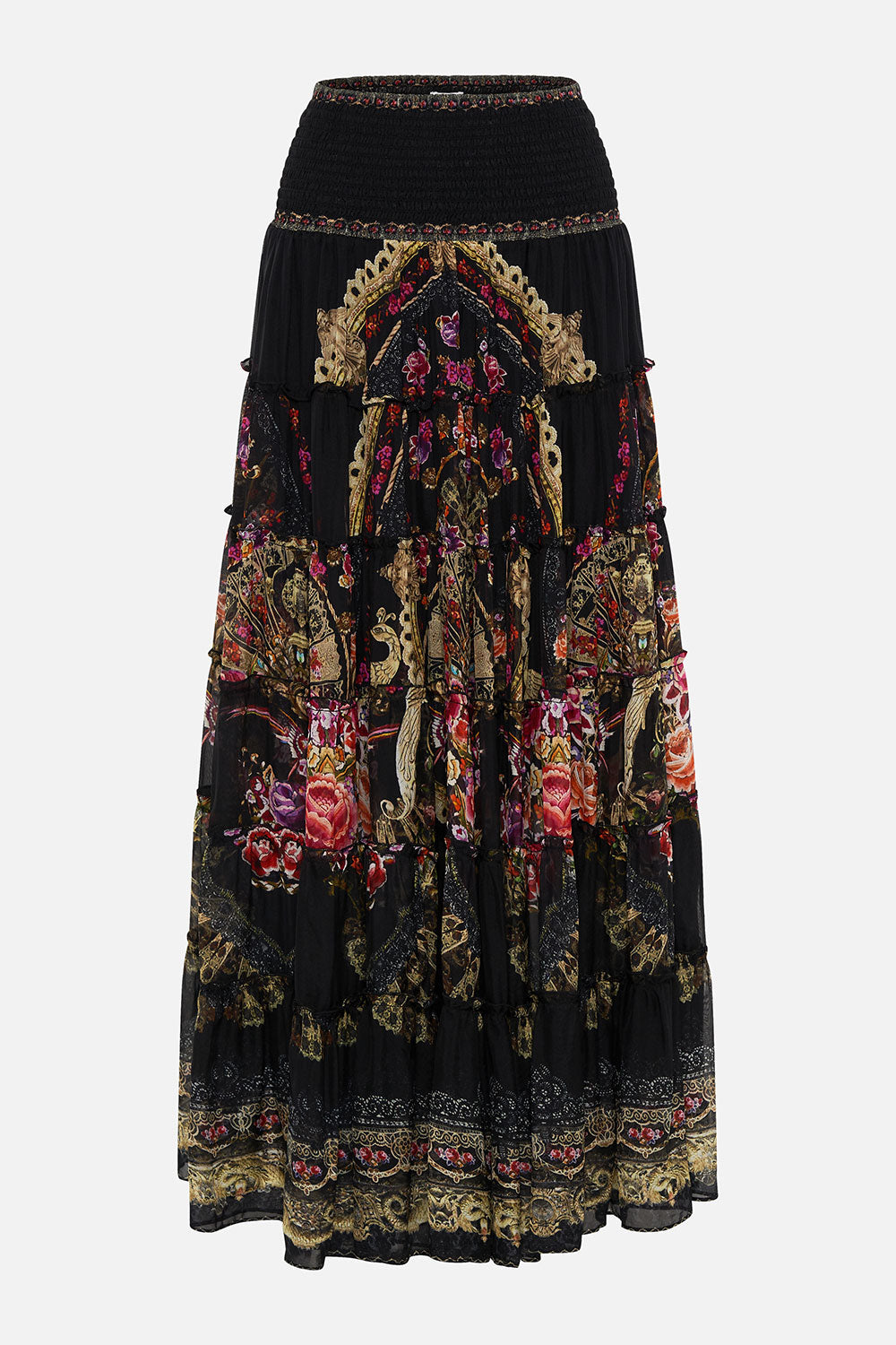 SHIRRED WAIST TIERED CIRCLE SKIRT DANCE WITH DUENDE