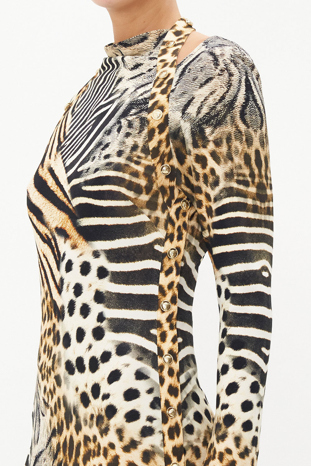 CUT OUT SHOULDER JERSEY DRESS FOR THE LOVE OF LEO