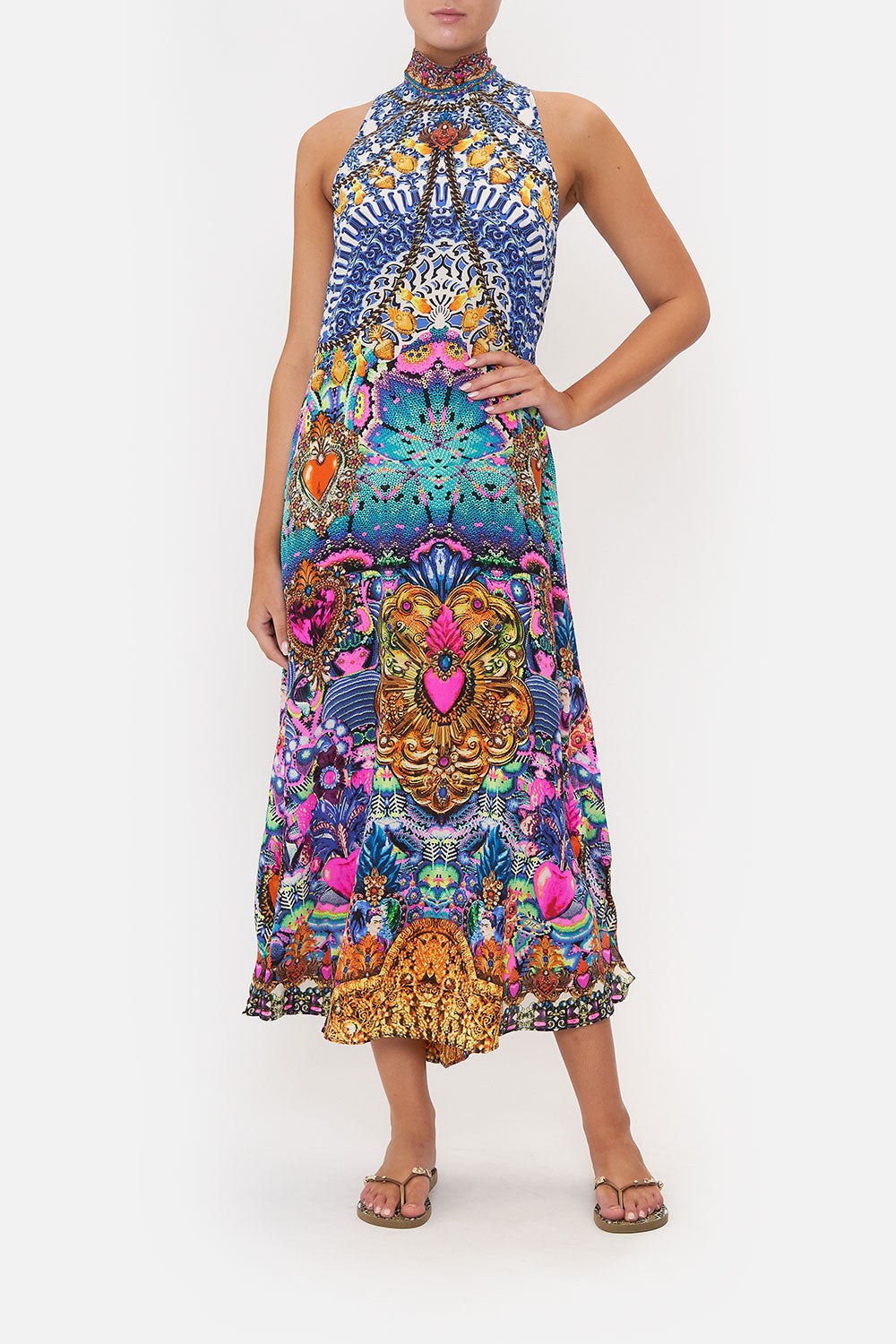 HIGH NECK DRESS WITH BACK NECK TIE LUCKY CHARMS