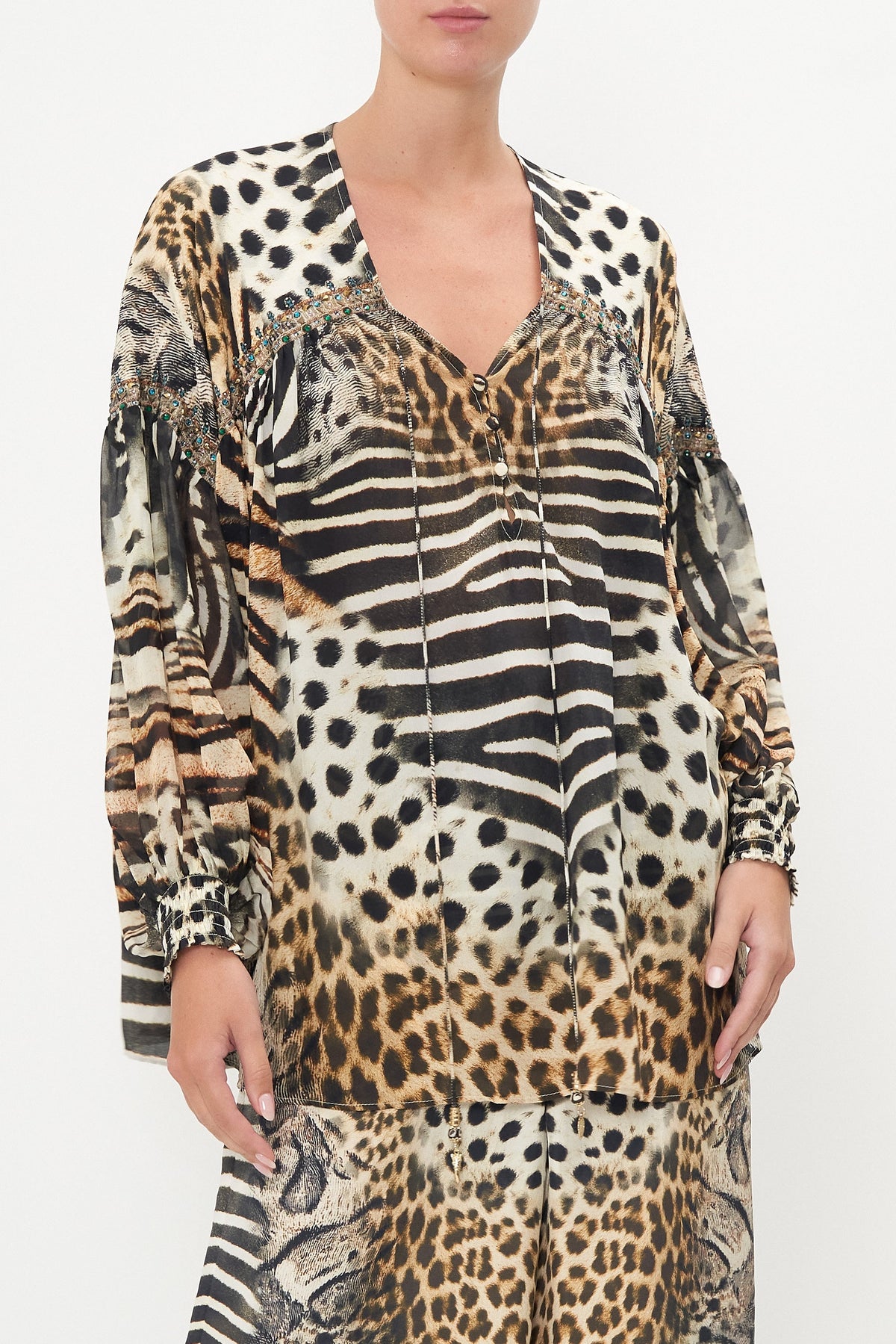 BLOUSON BLOUSE WITH NECK TIE FOR THE LOVE OF LEO