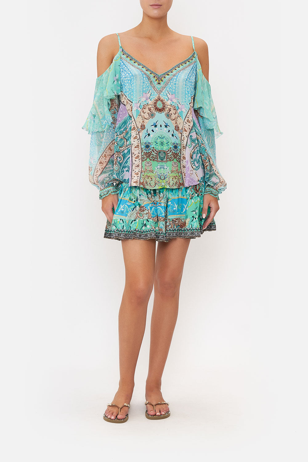 DROP SHOULDER RUFFLE BLOUSE TURN BACK TIME