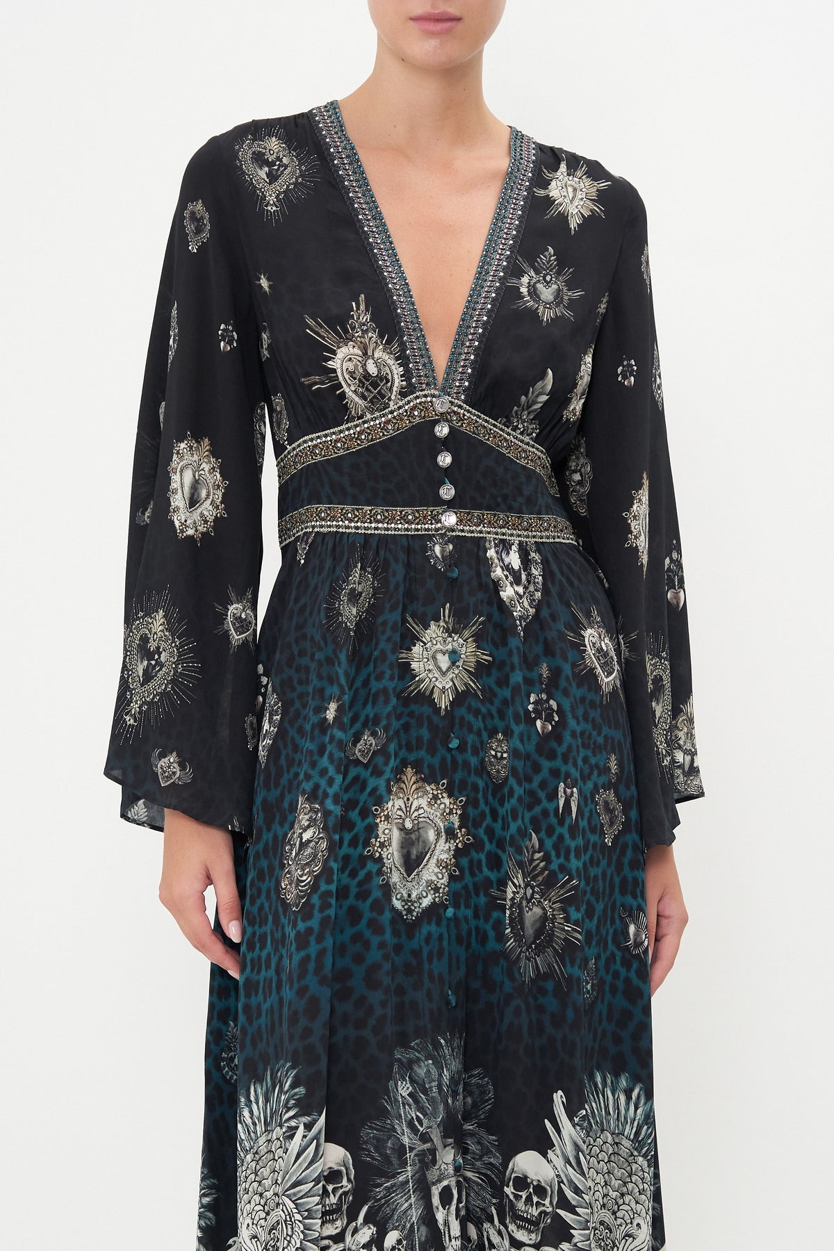 KIMONO SLEEVE DRESS WITH SHIRRING DETAIL ANIMAL ANARCHY