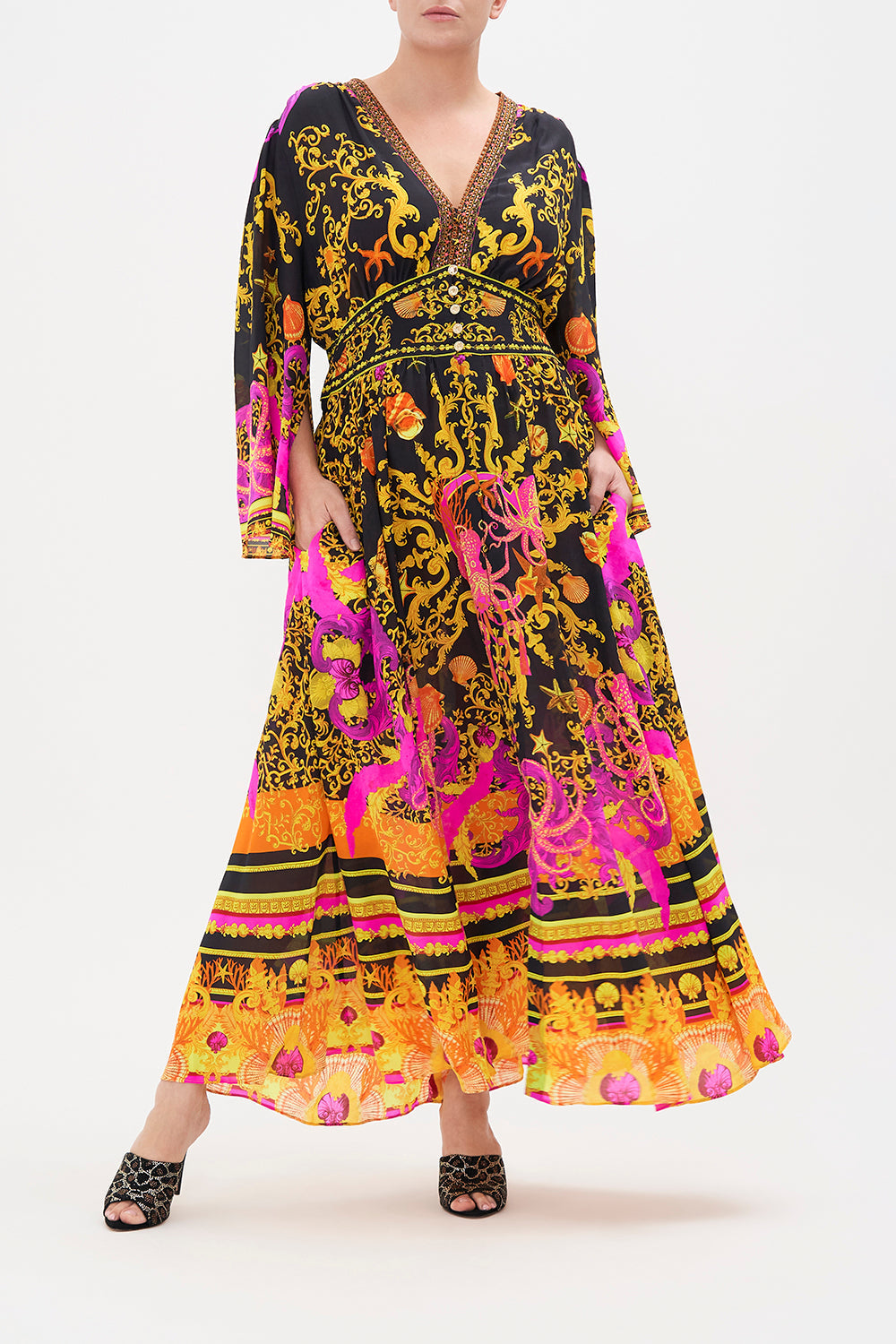 KIMONO SLEEVE DRESS WITH SHIRRING DETAIL OCTOPIA