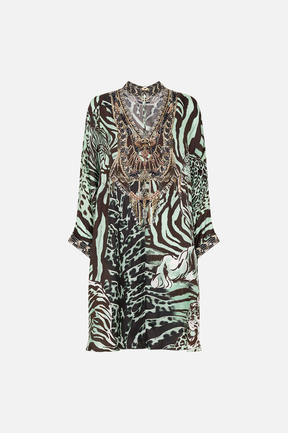 SHORT HIGH NECK KAFTAN WITH O RING LEOPARD LORE