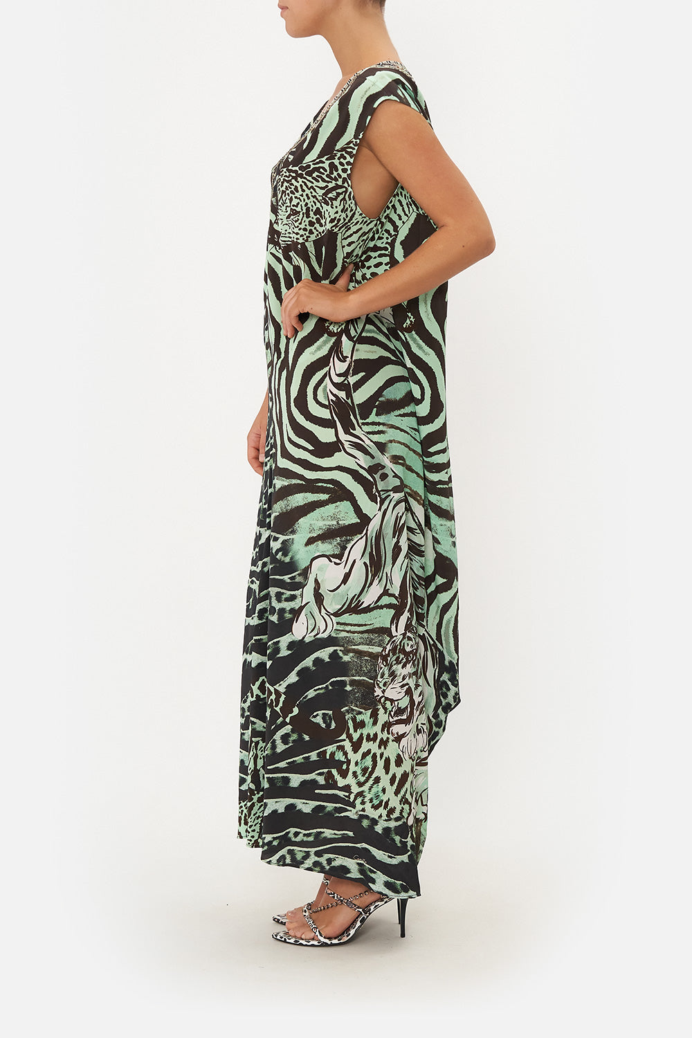 SLEEVELESS DRAPE BACK DRESS LEOPARD LORE