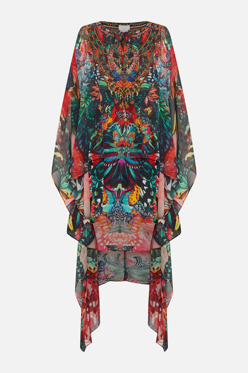 LONG SHEER OVERLAY DRESS IN A FLUTTER