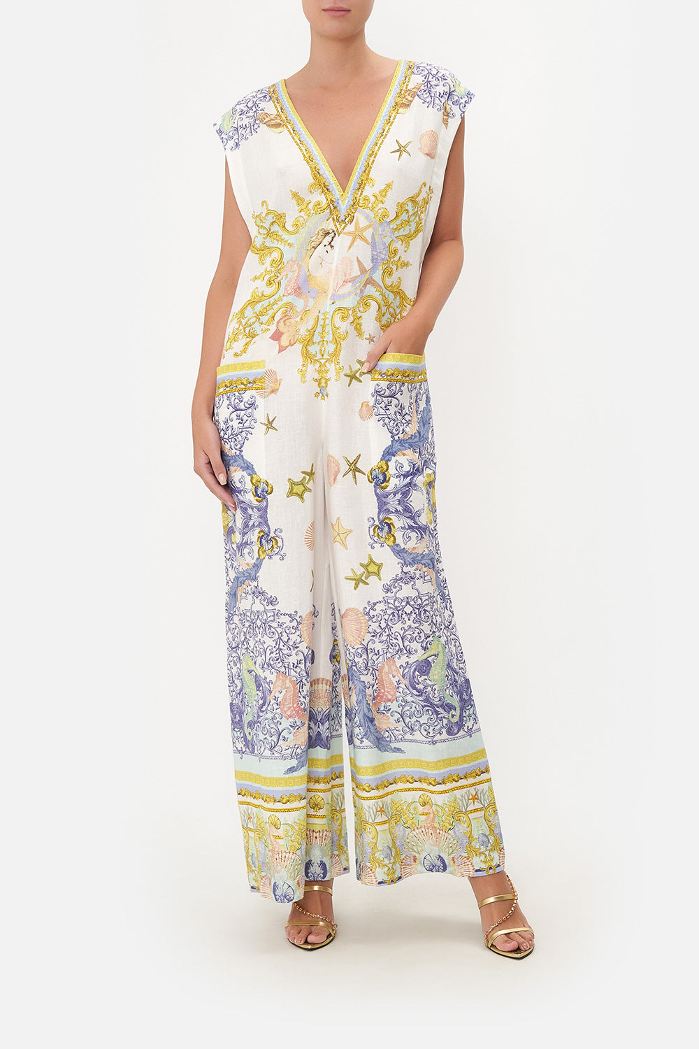 V NECK JUMPSUIT WITH PATCH POCKETS STAR OF THE SEA