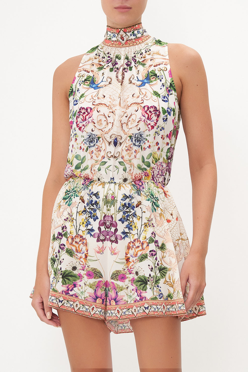 NECK TIE PLAYSUIT WITH ELASTIC WAIST QUEENS BEE HIVE