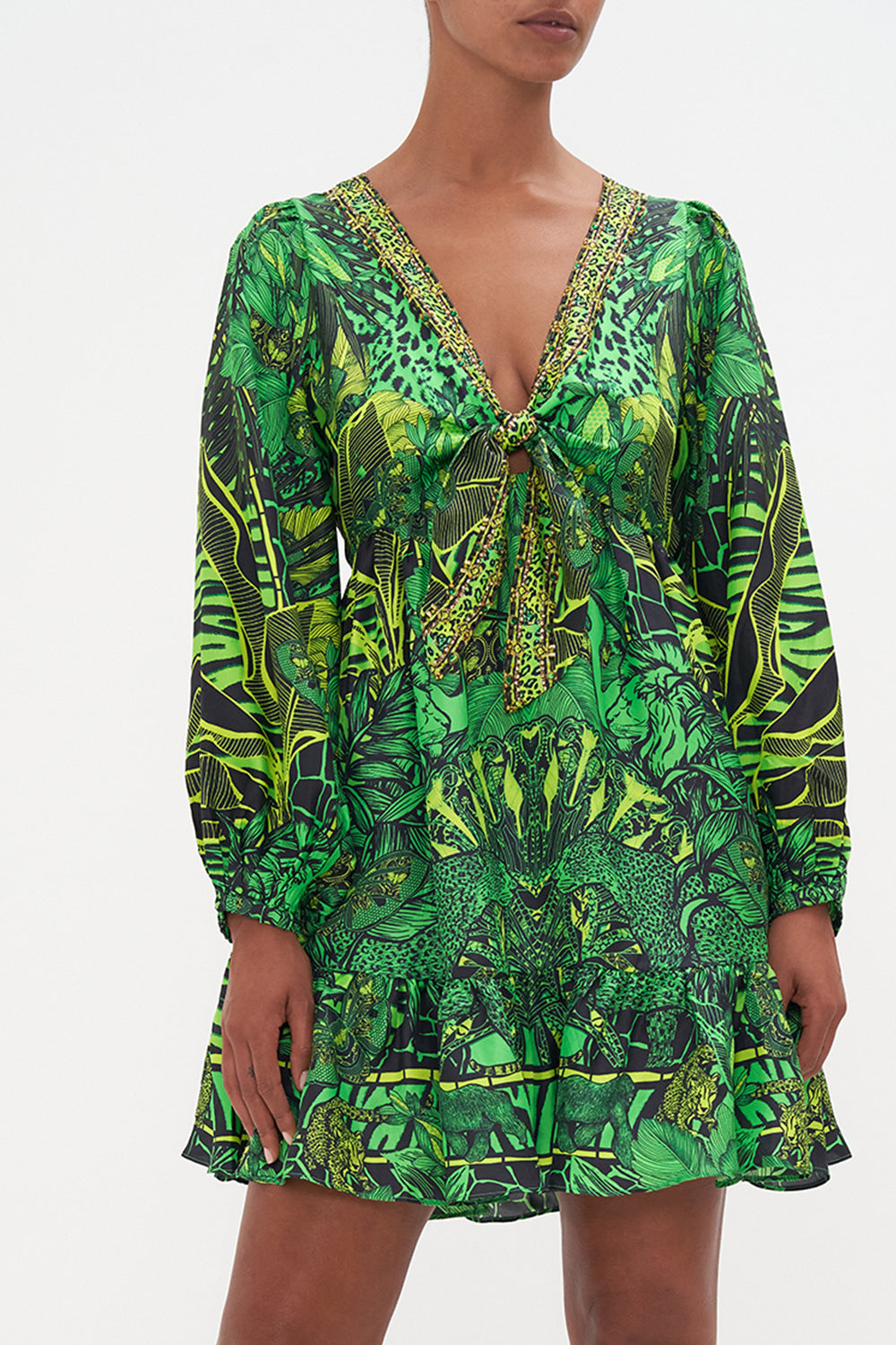 SHORT TIE FRONT BLOUSON DRESS GORILLA GROOVE