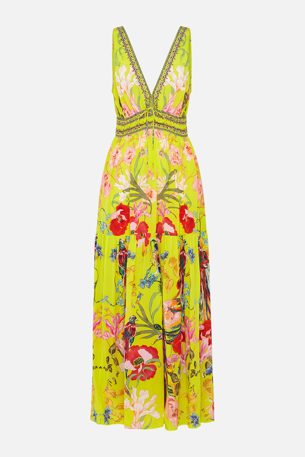 SHIRRED WAIST DETAIL LONG DRESS PEACOCK PROUD