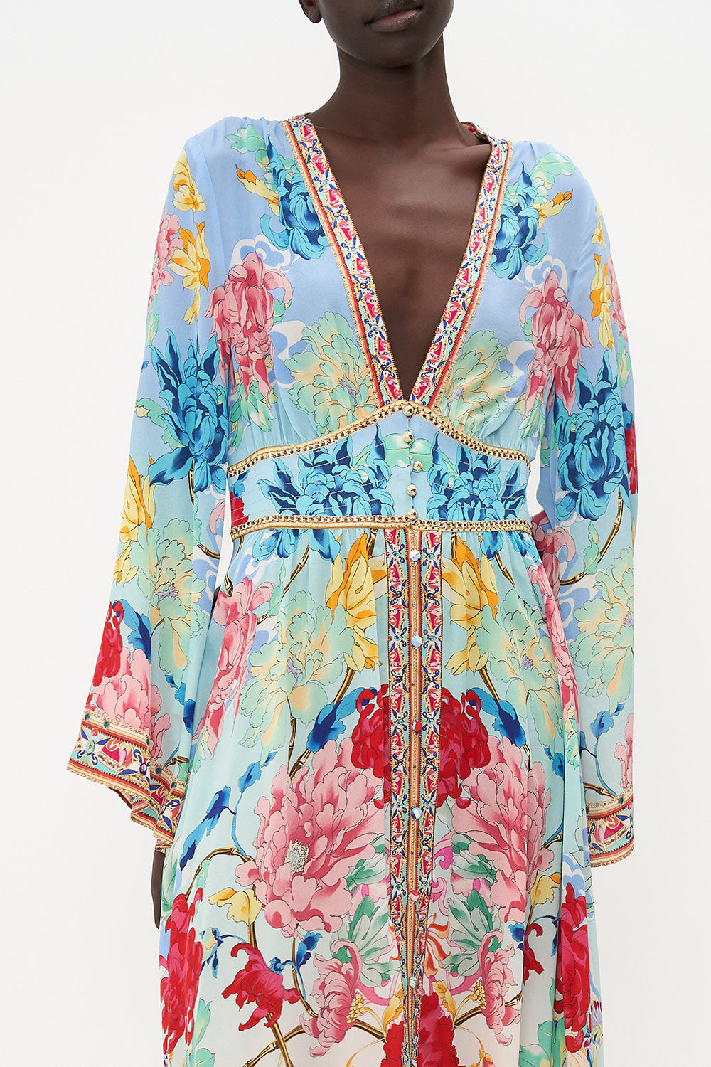 KIMONO SLEEVE DRESS WITH SHIRRING DETAIL GO STAG