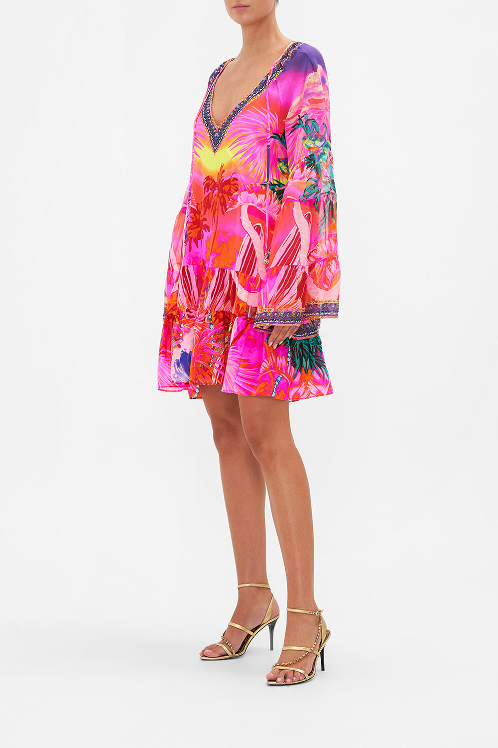 A-LINE GATHERED PANEL DRESS FLIGHT OF THE FLAMINGO