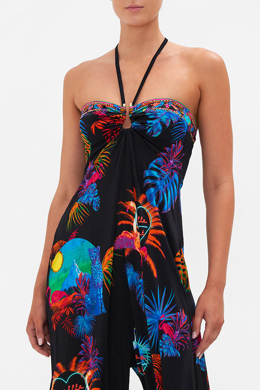 DRAPED PANT JUMPSUIT WITH HARDWARE NEUGHTY NEON