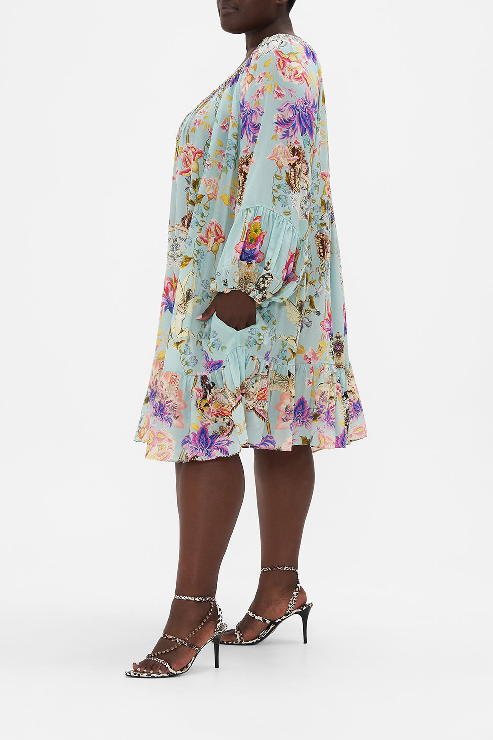 BLOUSON SLEEVE A LINE FRILL DRESS LOVE WEB