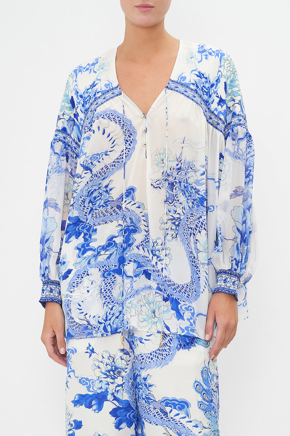 BLOUSON BLOUSE WITH NECK TIE HEART OF A DRAGON