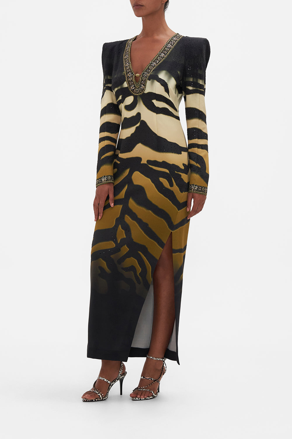 SHOULDER PAD LONG SLEEVE DRESS TAME MY TIGER