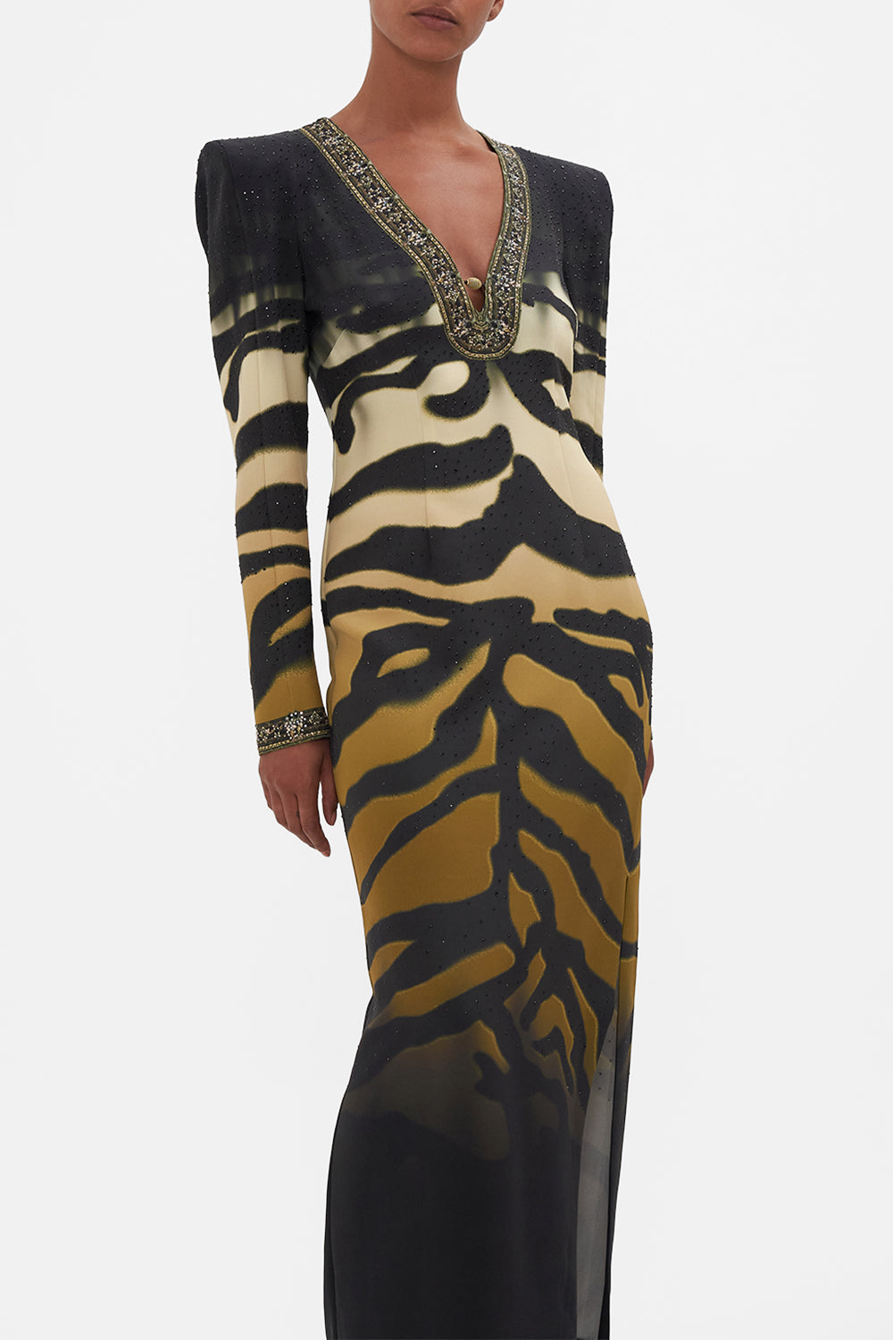 SHOULDER PAD LONG SLEEVE DRESS TAME MY TIGER
