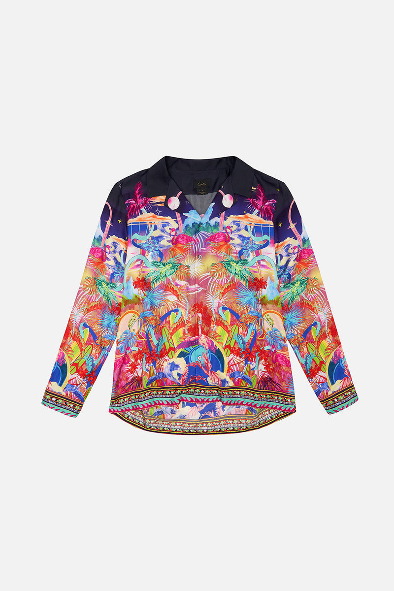 LONG SLEEVE CAMP COLLARED SHIRT FELINE FOLKLORE