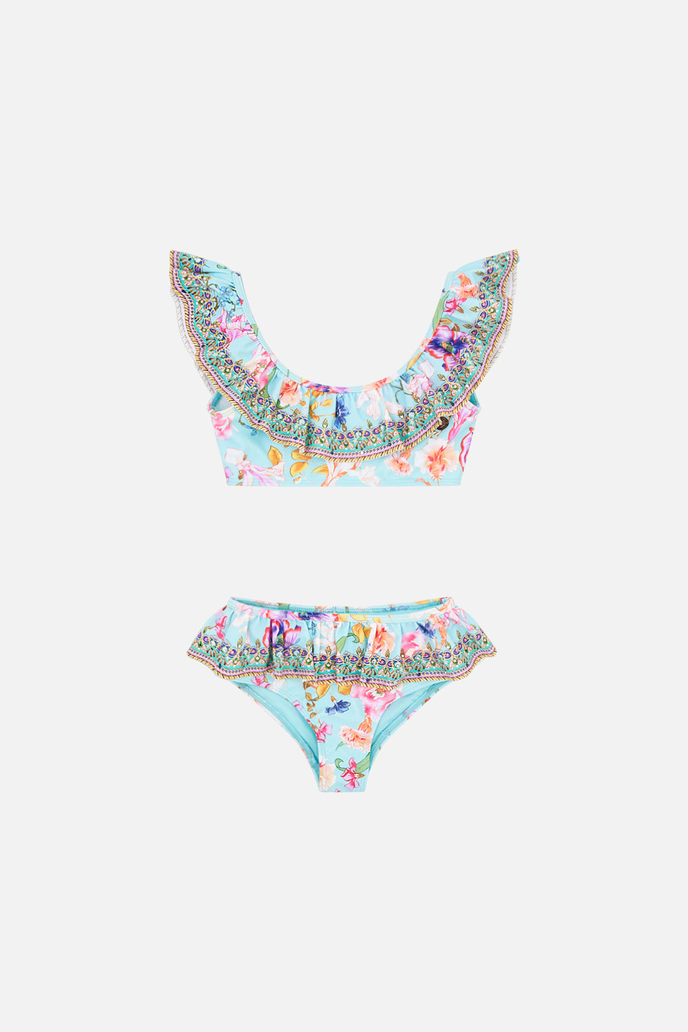 KIDS FRILL CROP BIKINI 4-10 NATURES KALEIDOSCOPE