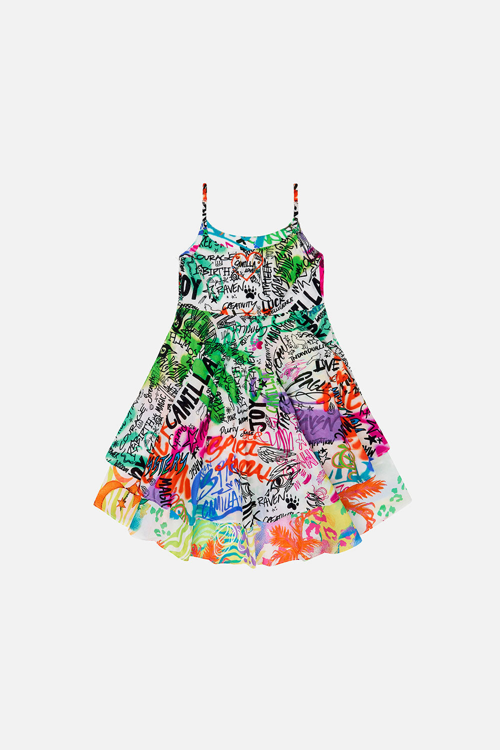 KIDS ROUND NECK TIERED DRESS 12-14 GRAFFITI THE WORLD