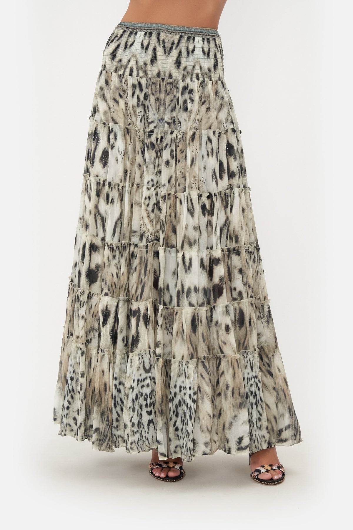 SHEER TIERED MAXI SKIRT SNOW WHISPERS