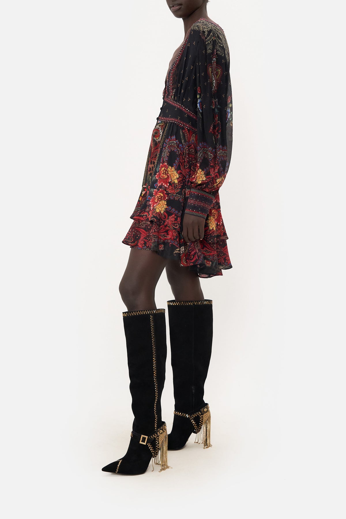 BUTTON FRONT FRILL DRESS WOODSTOCK ROCK