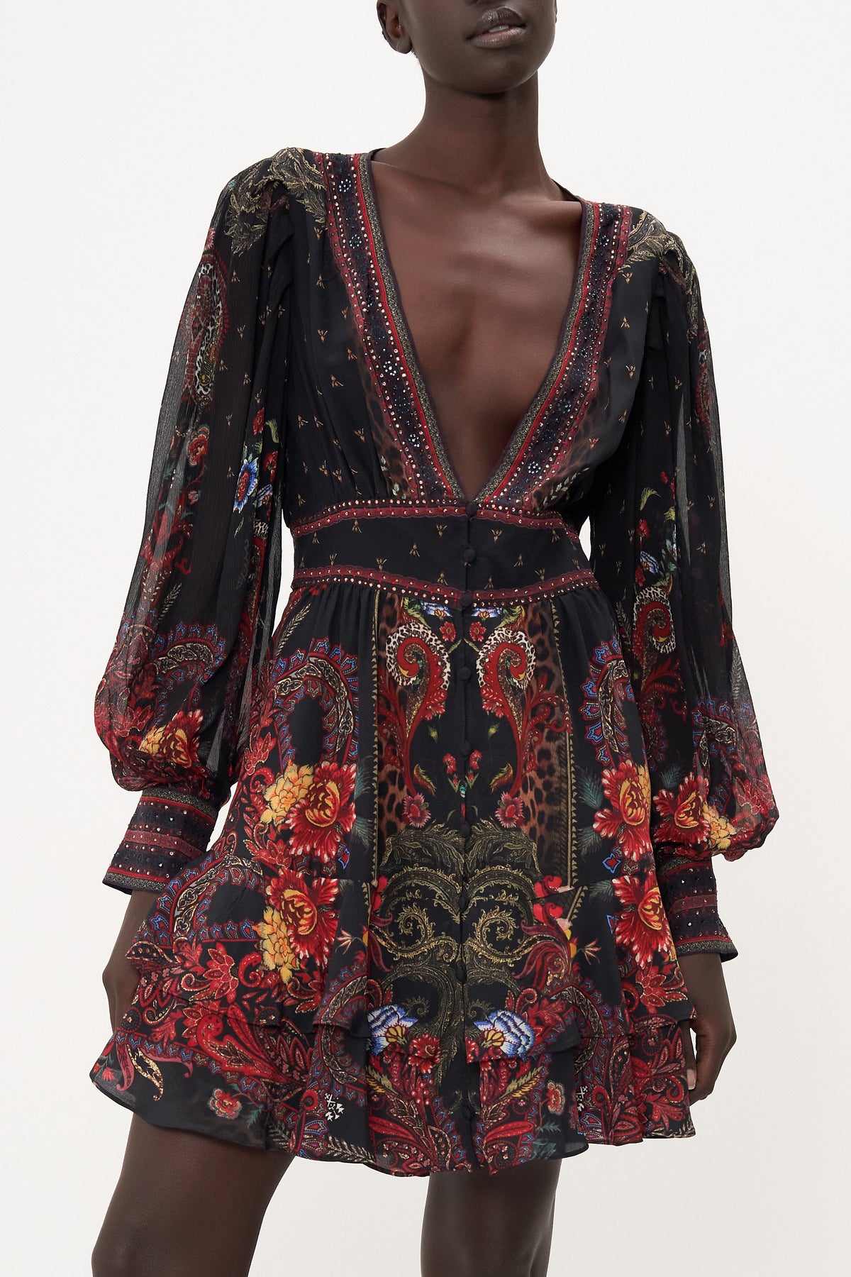 BUTTON FRONT FRILL DRESS WOODSTOCK ROCK