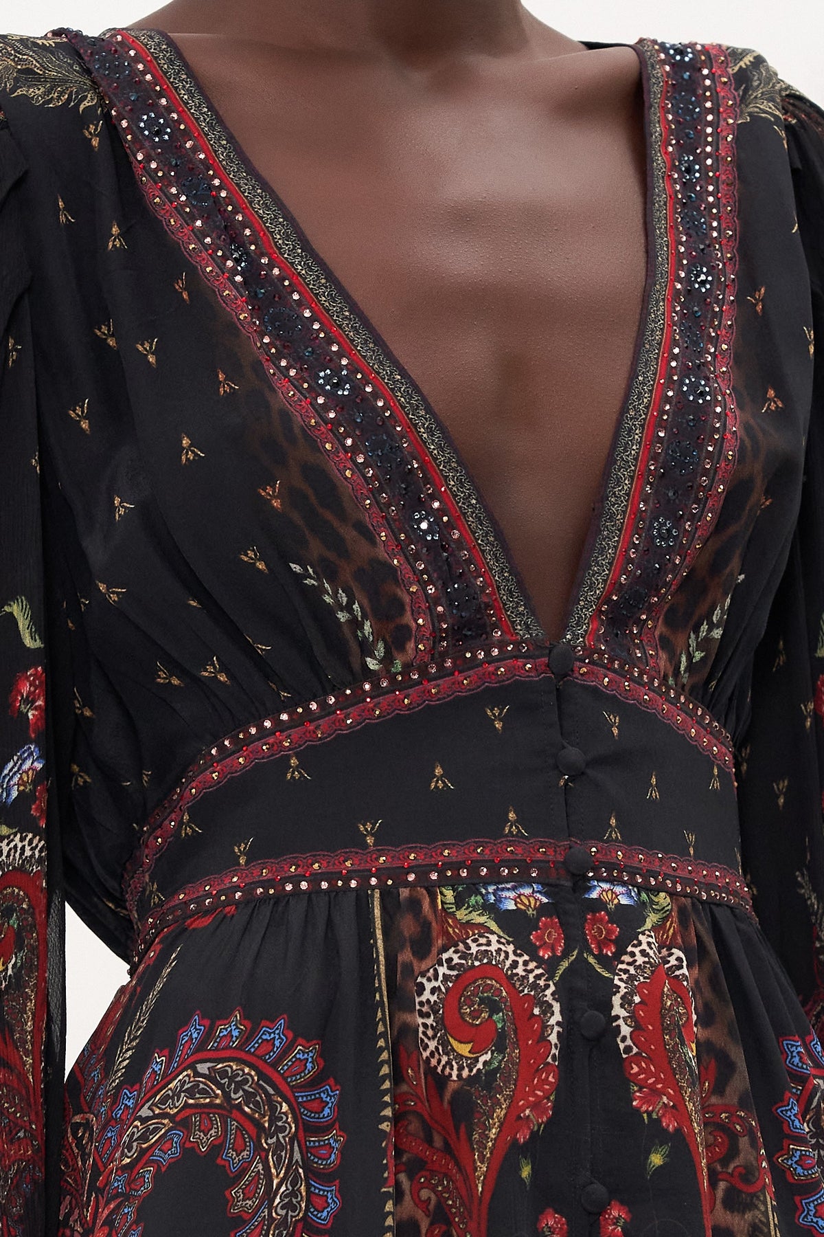 BUTTON FRONT FRILL DRESS WOODSTOCK ROCK