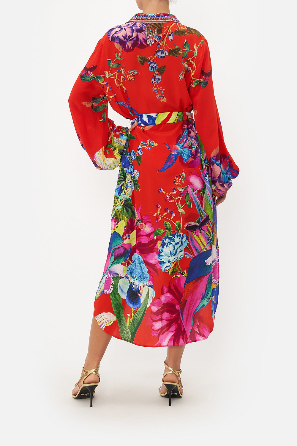 HIGH LOW MIDI SHIRT DRESS BIRDS OF A FEATHER