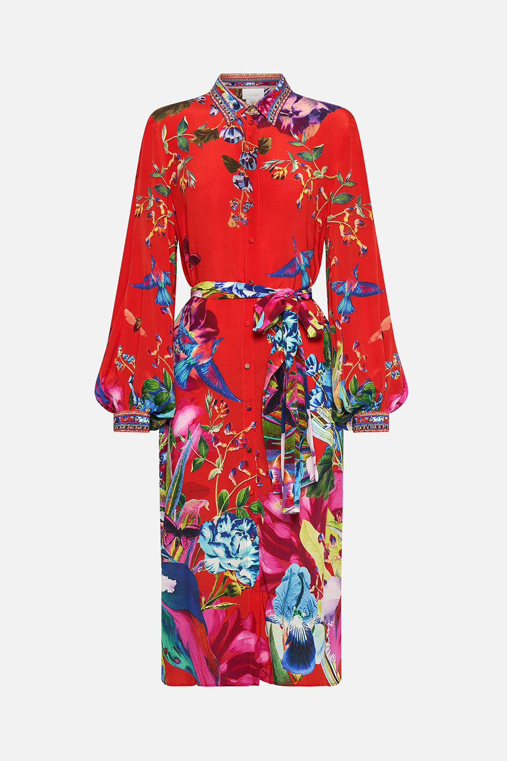 HIGH LOW MIDI SHIRT DRESS BIRDS OF A FEATHER