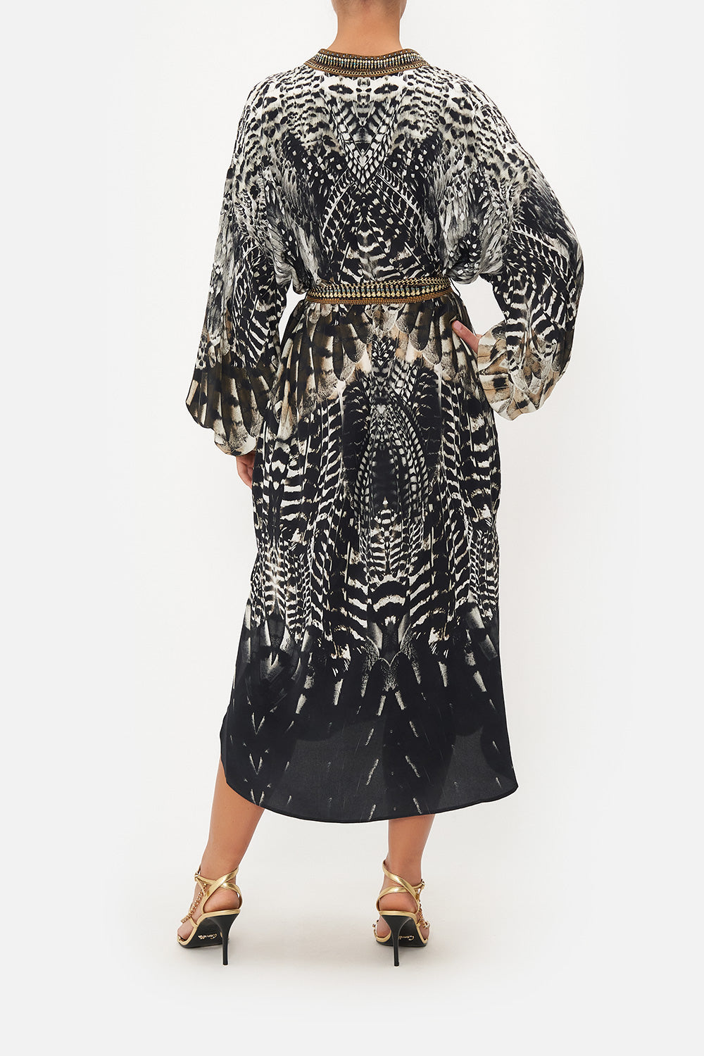 BLOUSON SLEEVE PLACKET DRESS NIGHT OWL