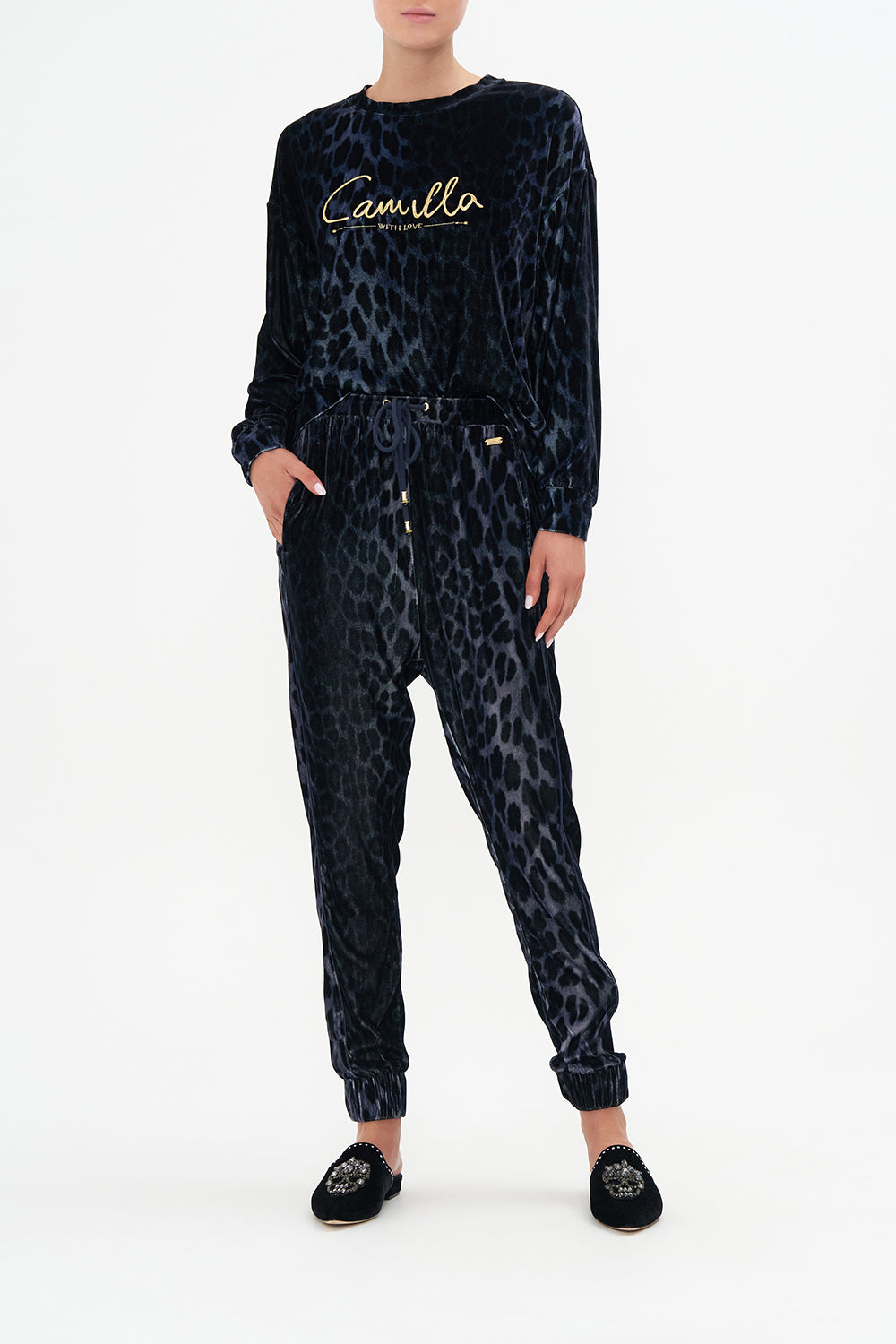 VELOUR DROP CROTCH PANT SHES A CRAZY CAT