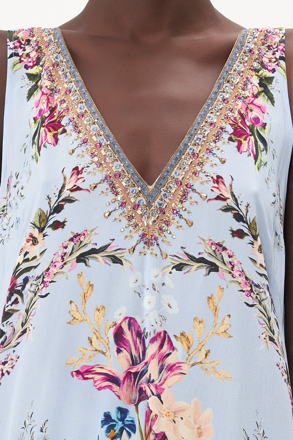 V NECK FLARED JUMPSUIT FLORAFUL