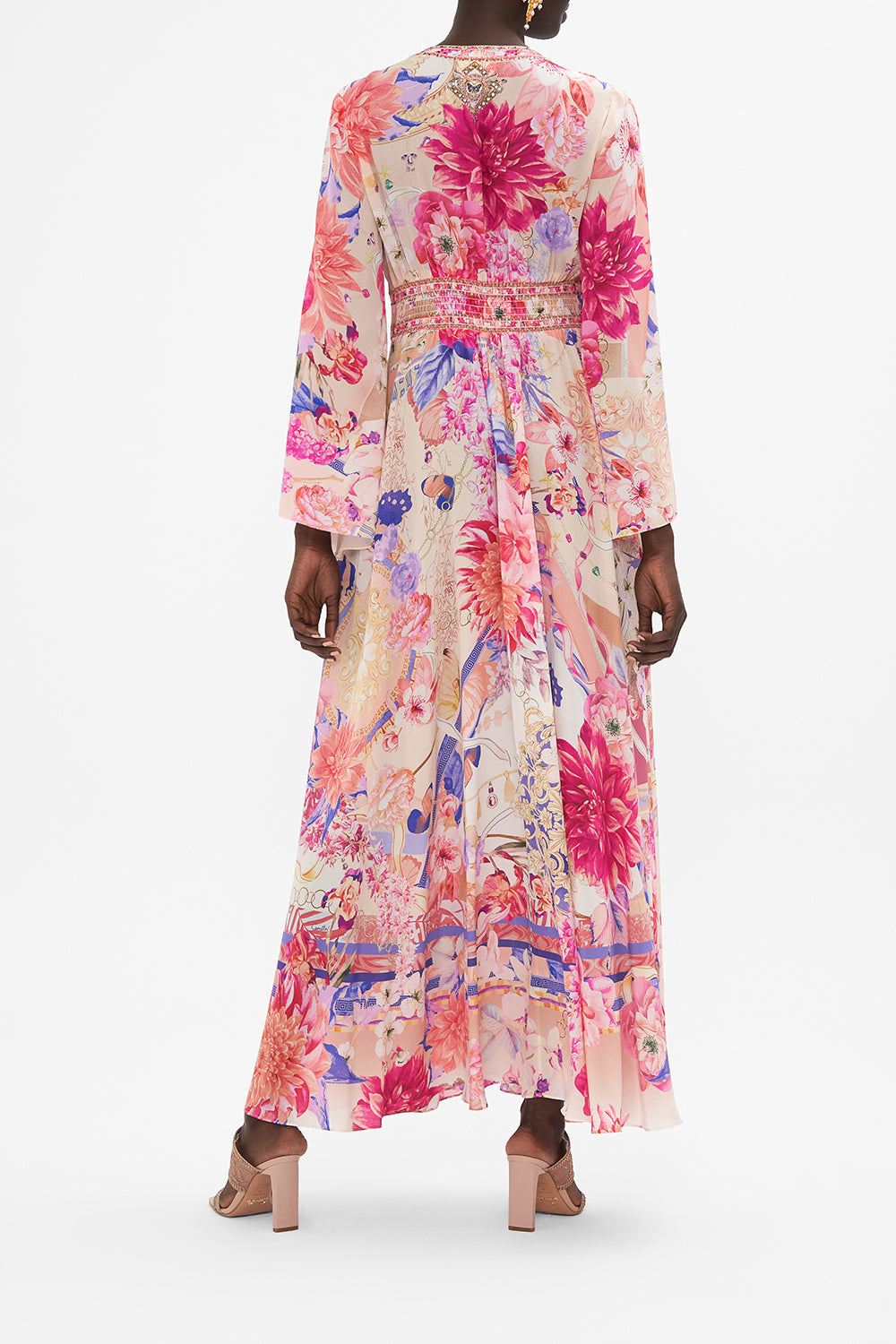 KIMONO SLEEVE DRESS WITH SHIRRING DETAIL ROSE BED RENDEZVOUS