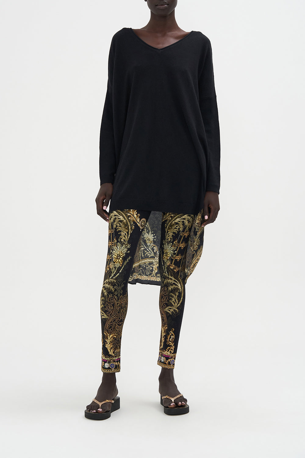 V Neck Jumper With Print Back The Night Is Noir print by CAMILLA