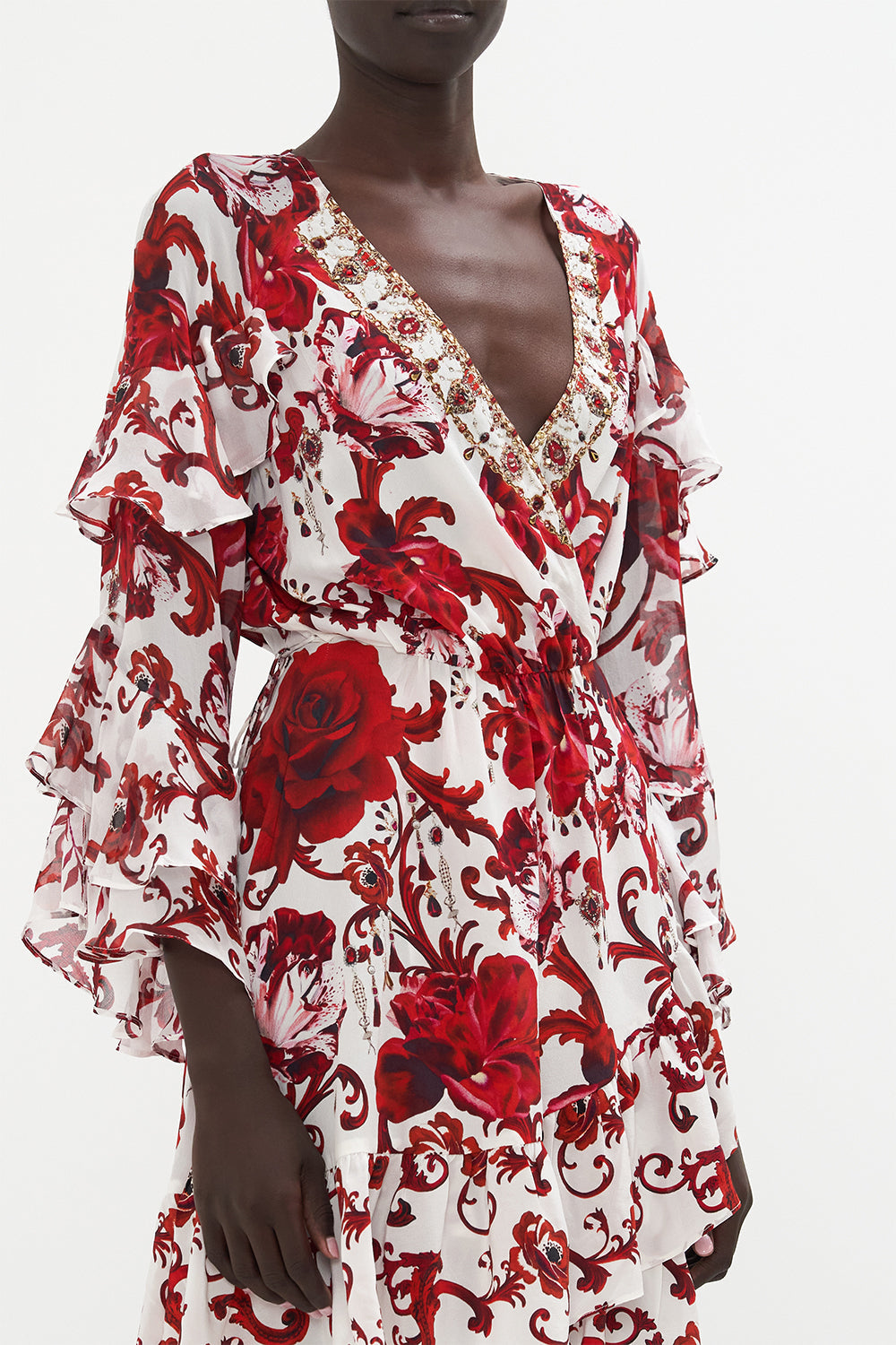 SHORT WRAP DRESS WITH RUFFLES CROWN OF THORNS