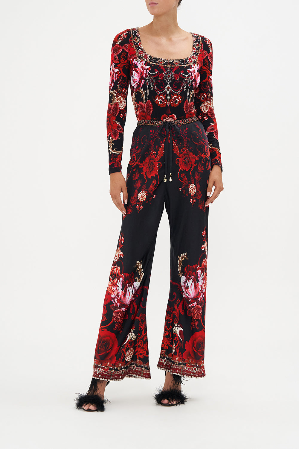 Square Neck Jersey Top Sisterhood Of The Rose print by CAMILLA