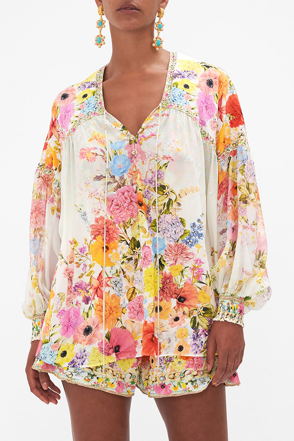 BLOUSON BLOUSE WITH NECK TIE SUNLIGHT SYMPHONY